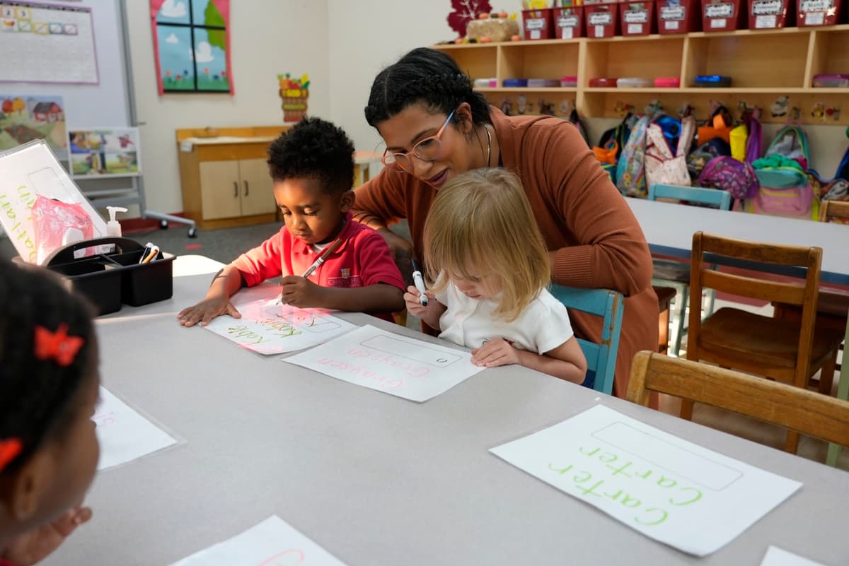 Smiling students in class